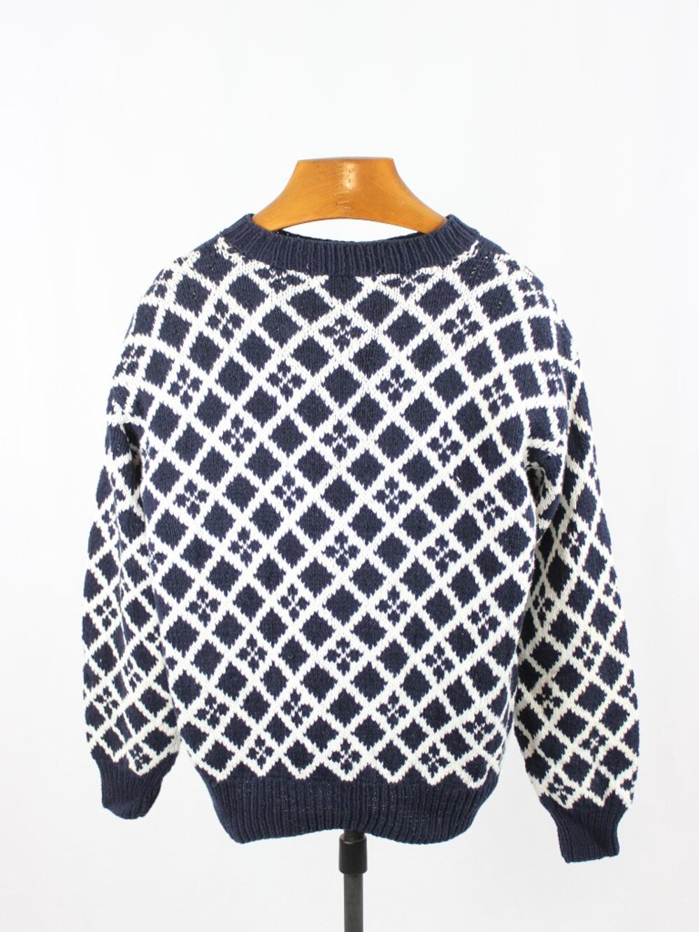 Vintage 80's CLUB MONACO Navy White Birds Eye 100% Cotton Knit Sweater, Size M - Picture 2 of 16